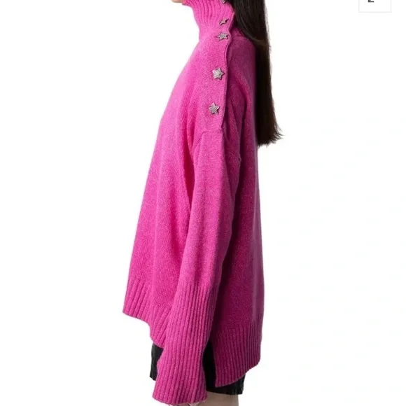 Zadig and Voltaire Alma Cashmere Wool Button Shoulder Sweater - Clematis size S - Picture 4 of 13